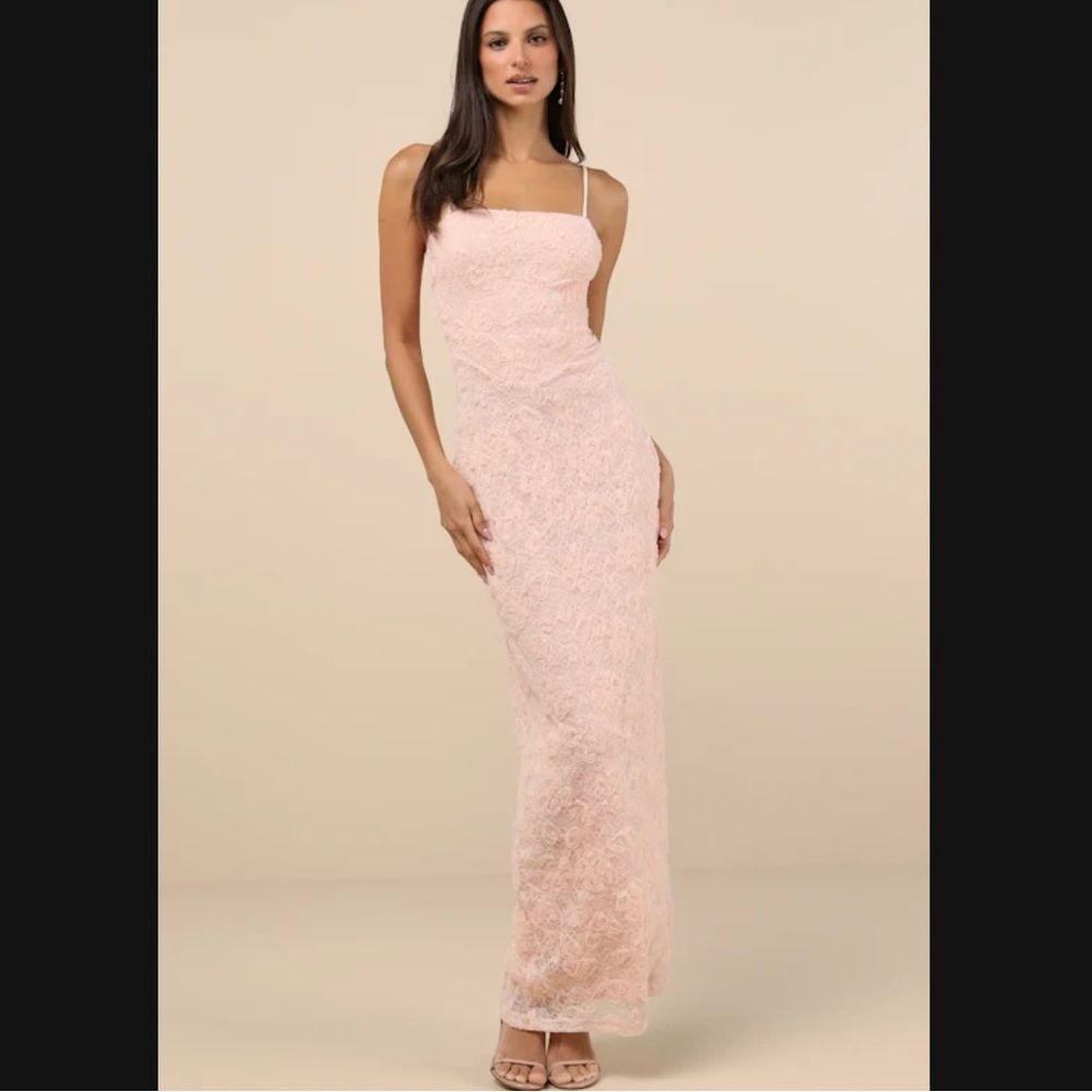 Lulus Joni Blush Pink 3D Floral Appliqué Lace Maxi Dress